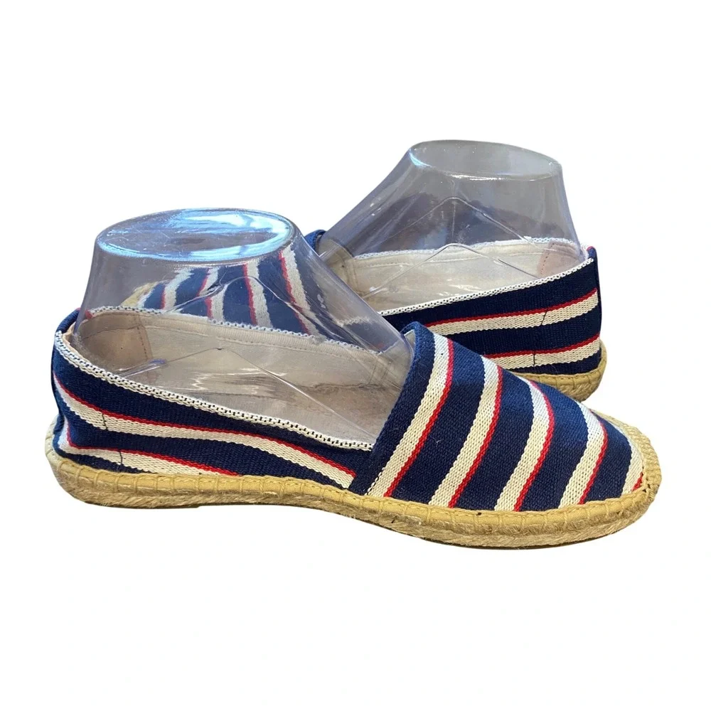 Soludos Womens Nautical Striped Canvas Espadrille‎ Flats Navy Blue Red White 8